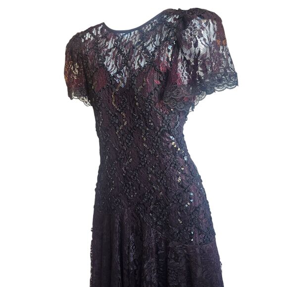 HW Collections VTG Black Lace Overlay Plum Midi Dress-Whimsygoth-Fairy-Event-7/8 - Picture 15 of 16